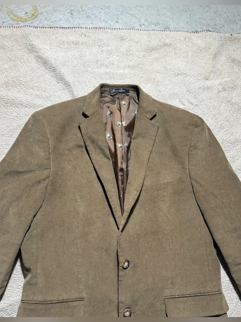 Lauren Ralph‎ Lauren Jacket Mens 39L Brown Blazer Fox Print Lined Elbow Pads